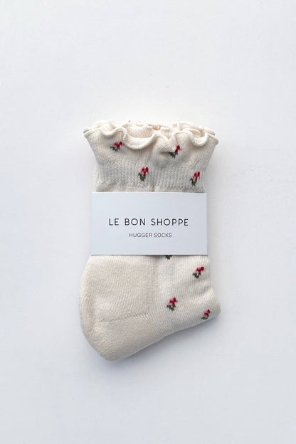 Petal Ruffled Hugger Crew Socks: Cream