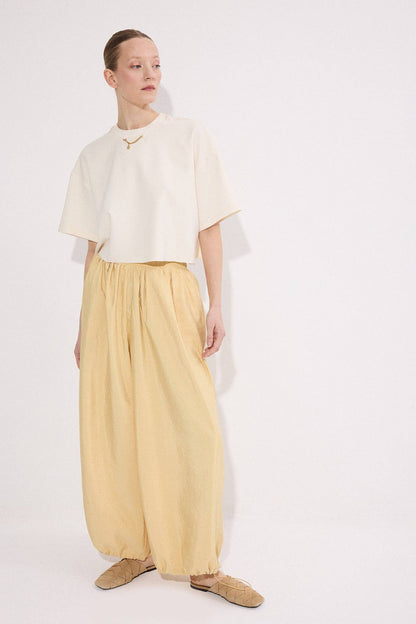 Relaxed Balloon Fit Cupra Pants – Elastic Waist Lightweight: Yellow