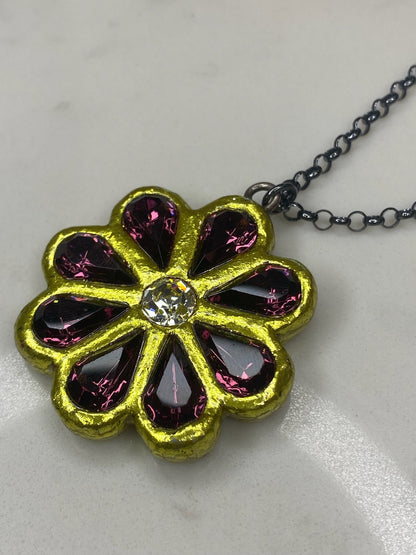 Large Flower Charm Necklace - Gold
