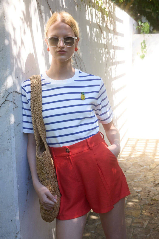 Classic Breton Stripe Cotton T-Shirt: Navy Blue
