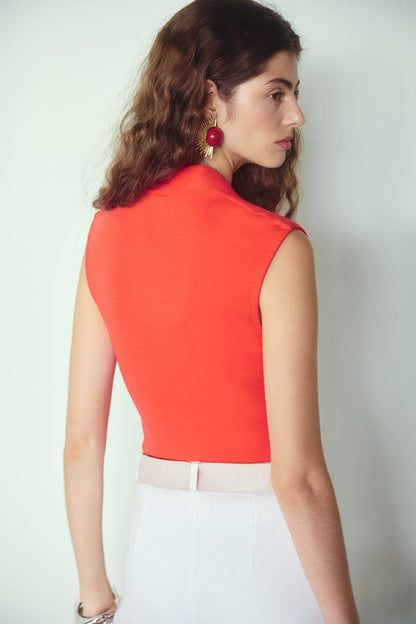 Matilda Double Layer V-Neck top in Red
