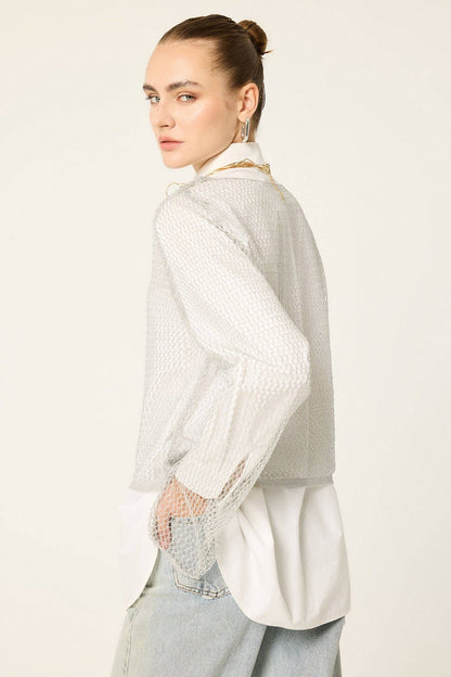 Openwork Knit Lace Blouse - Silver