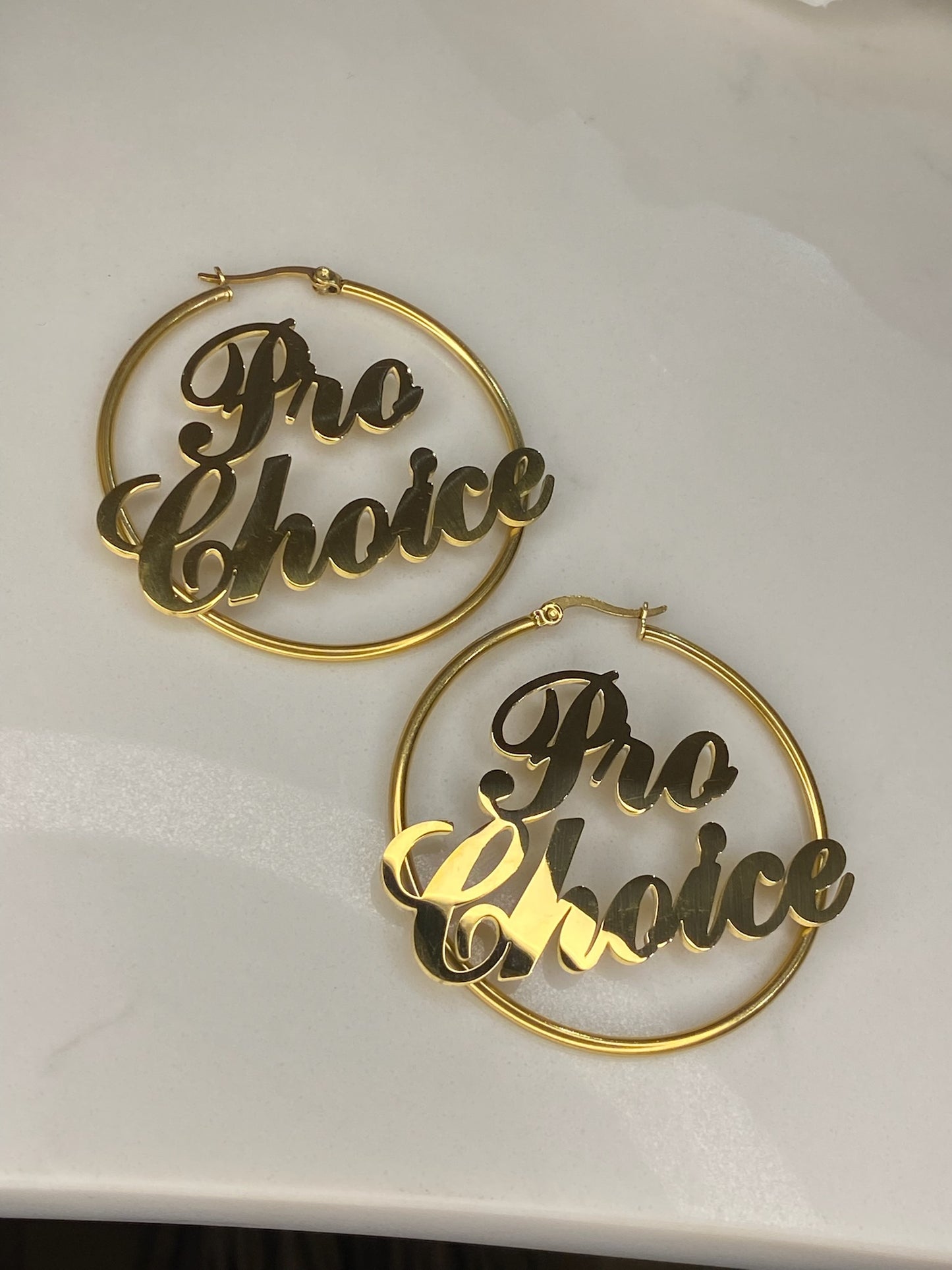 Pro-Choice Script Gold Hoops