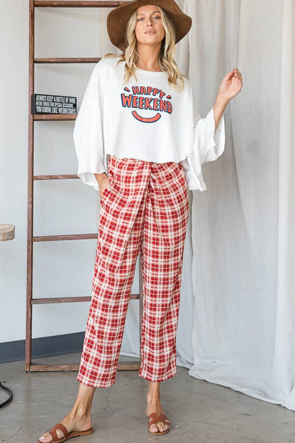 Plaid Print Twist Waist Pants
