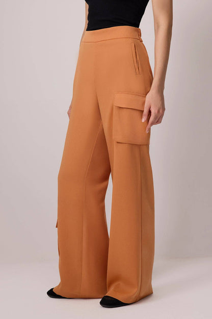 Satin Wide-Leg Statement Cargo Pants – High-Waist Relaxed: Orange