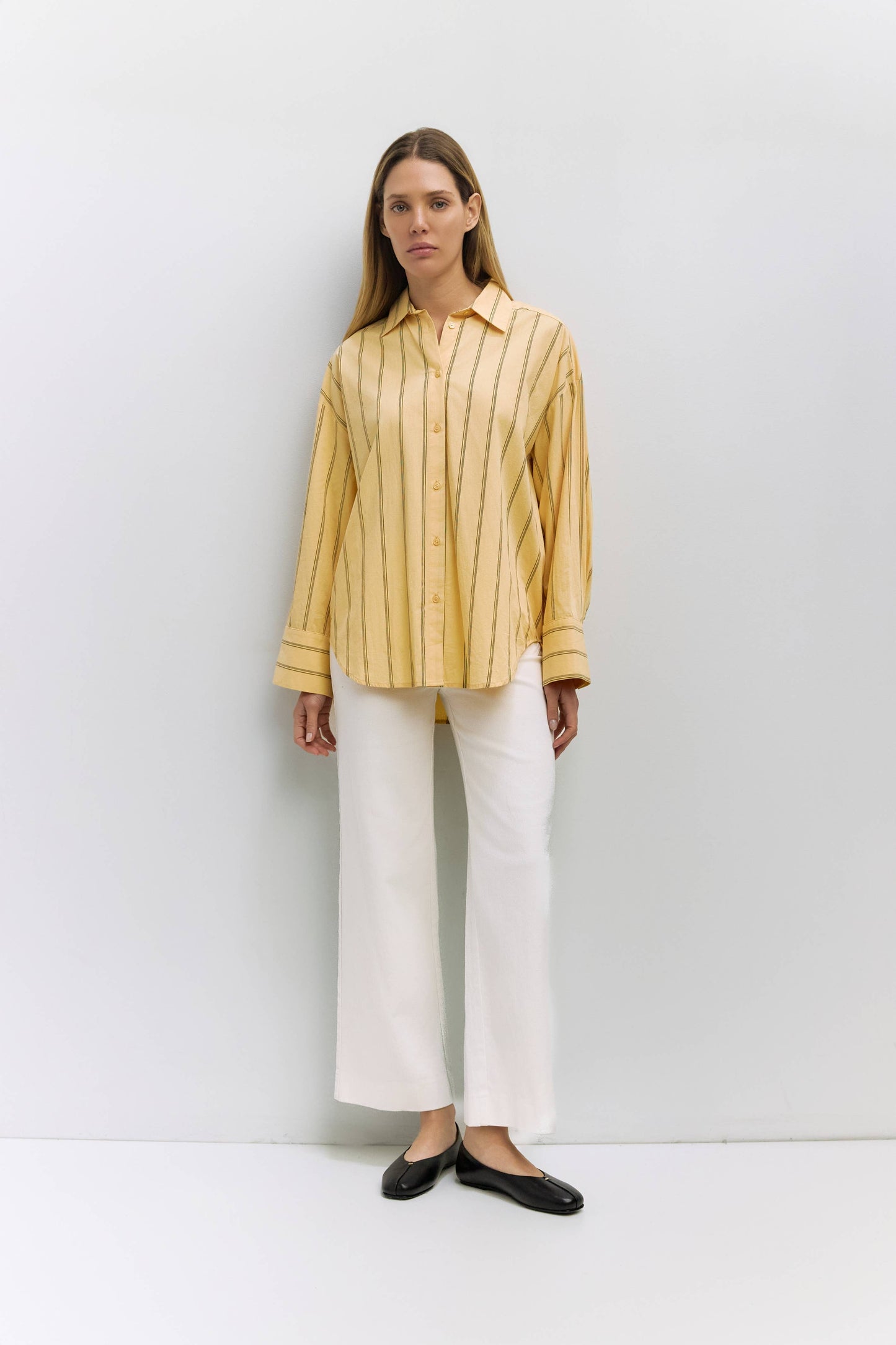 The Erica Top | Striped Button-Down Shirt: YELLOW