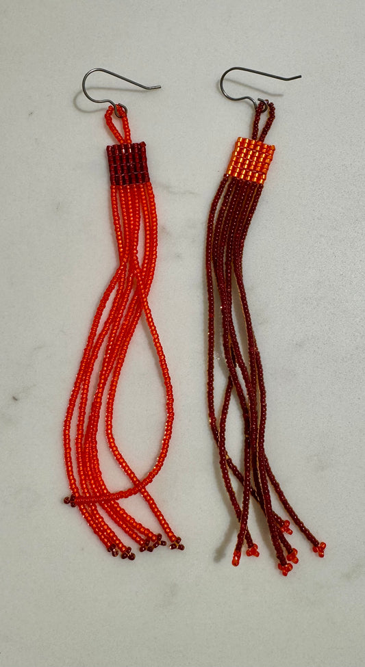 Red + Orange Fringe Earrings by Sal Mori