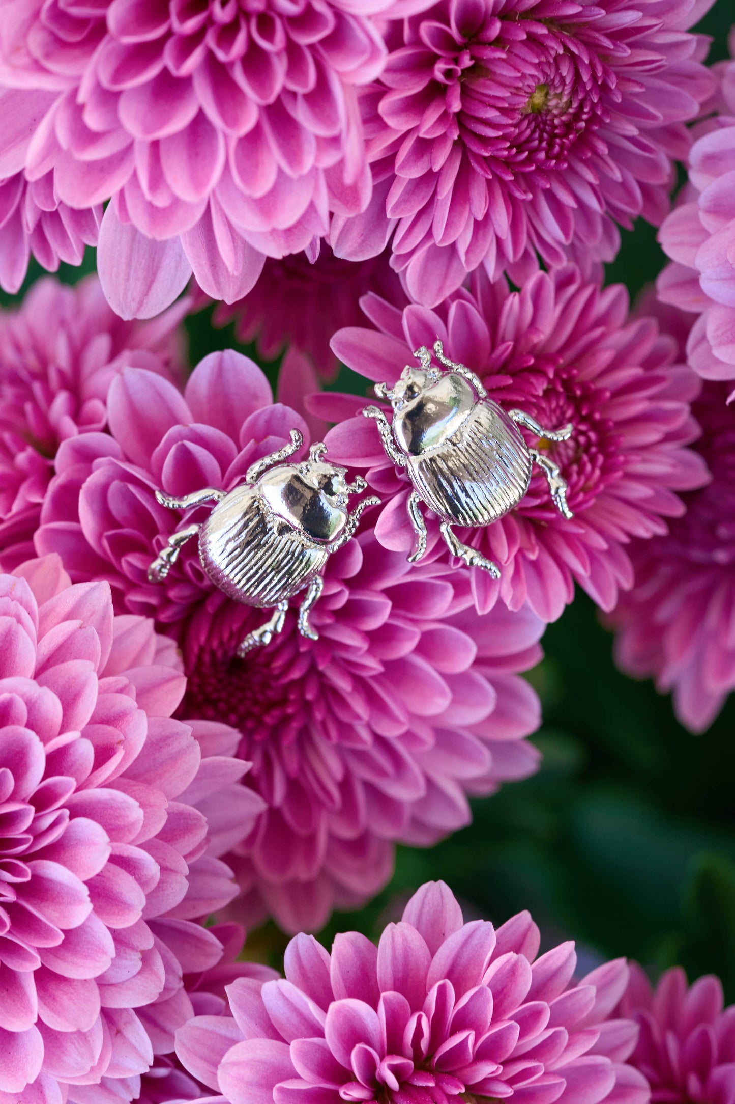 Fortune Beetle Studs -18K Gold Plated or Silver Rhodium: Silver
