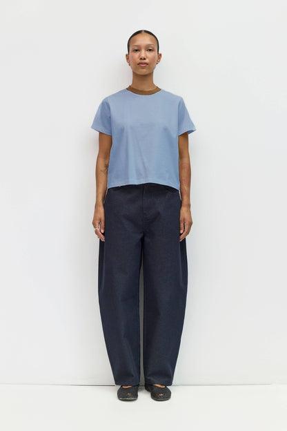 The Chloe Top | Contrast Neckband Tee: BLUE-BROWN