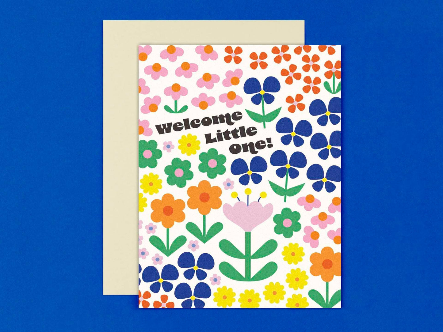 Welcome Little One • Retro Flower Pattern New Baby Card
