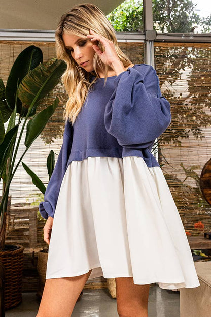 Color-block Oversized Mini Dress in NAVY/ WHITE