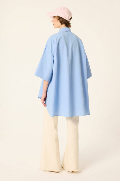 Toby: Oversized Poplin Shirt with Embroidered Detail: Blue / One Size