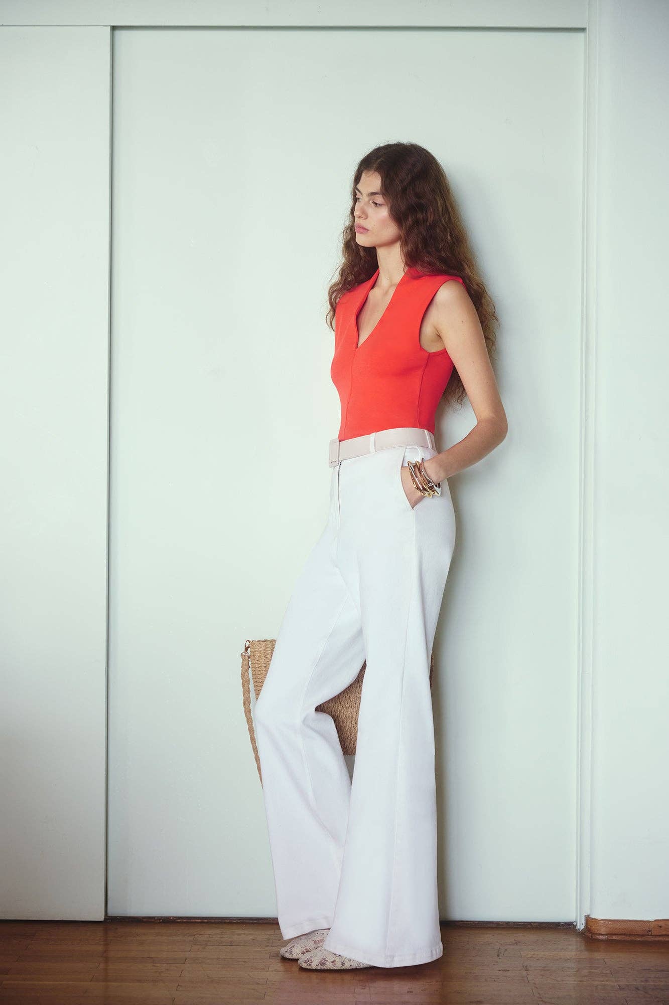 Matilda Double Layer V-Neck top in Red