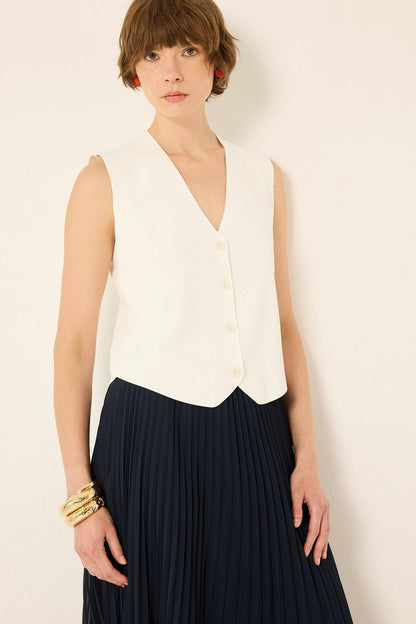 Alice Button-Front Knit Vest: White