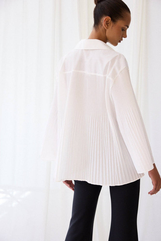 Pleated Belted Cotton Blend Longline Top - Ecru ONE SIZE