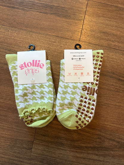 PILATES GRIP CREW SOCK | GREEN HOUNDSTOOTH