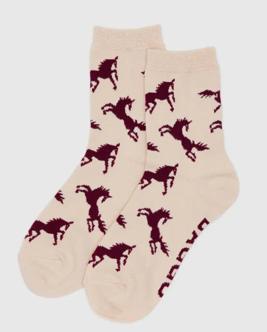 BAGGU Crew Sock - Horses in Cream