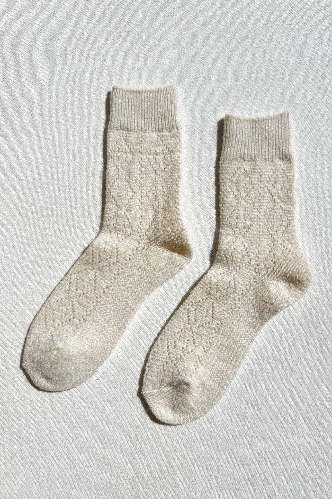 Cashmere Pointelle Socks: Cream
