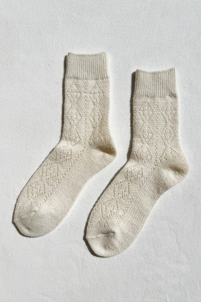 Cashmere Pointelle Socks: Cream