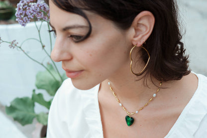 Jill Necklace - 24K Gold Plated + Fresh Water Pearl: Ruby