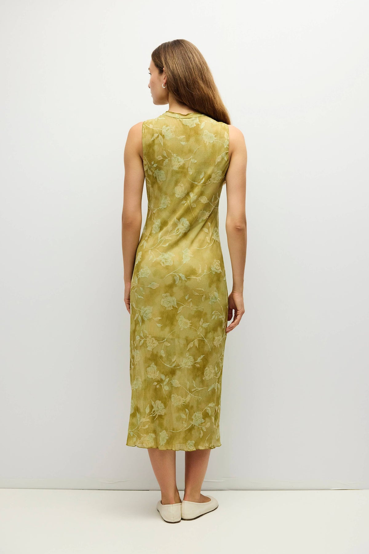 The Zoe Dress | Midi Dress Floral Dress with Mock Neck: Chartreuse
