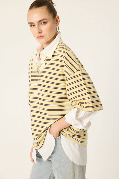 Charlie: Oversized Striped Polo T-Shirt: Yellow