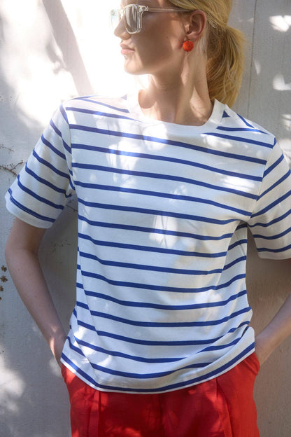 Classic Breton Stripe Cotton T-Shirt: Navy Blue