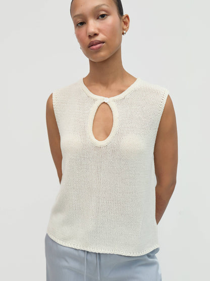 The Molli Top Keyhole Sleeveless Knit Top Ivory