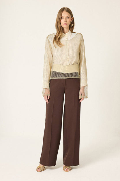 Openwork Knit Layered Blouse - Gold ONE SIZE