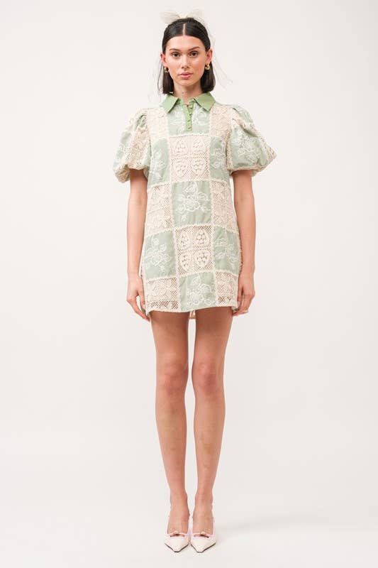 Carmine Green Crochet Dress