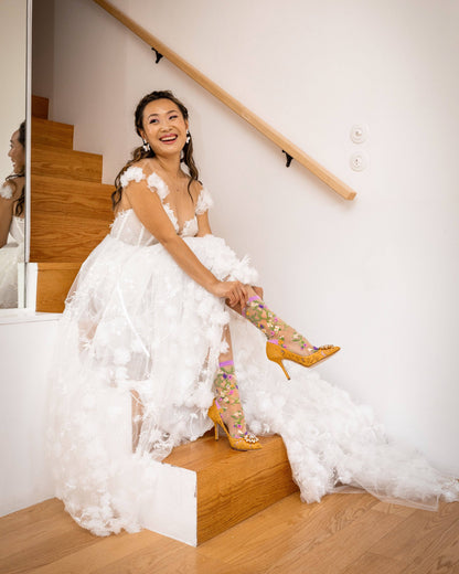 Heart Floral Sheer Crew Sock