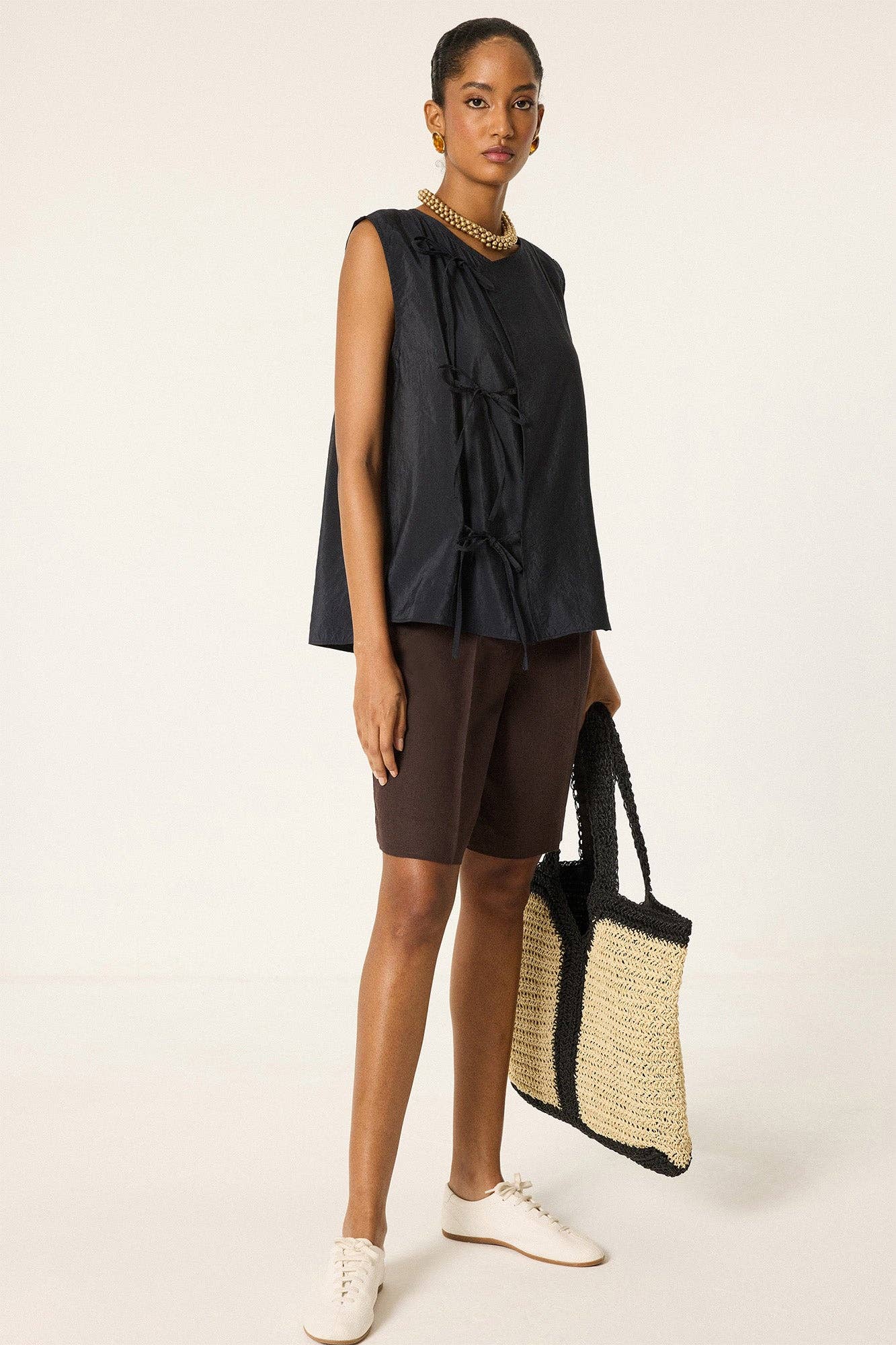 Tie-Front Cupra Look Vest – Sleeveless Relaxed Fit Top : Anthracite