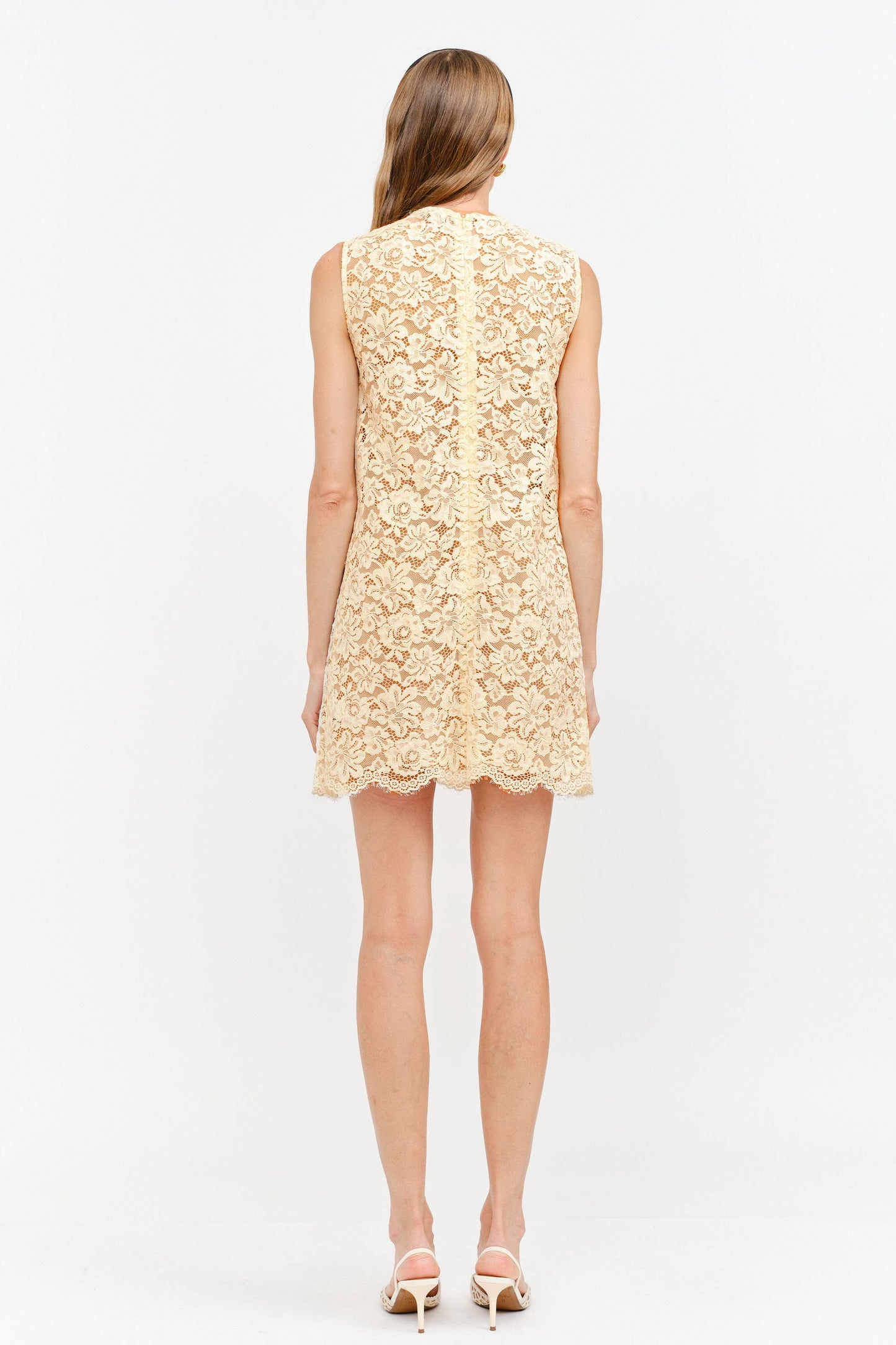 Olivia Lace Embellished Shift Dress: Butter Yellow