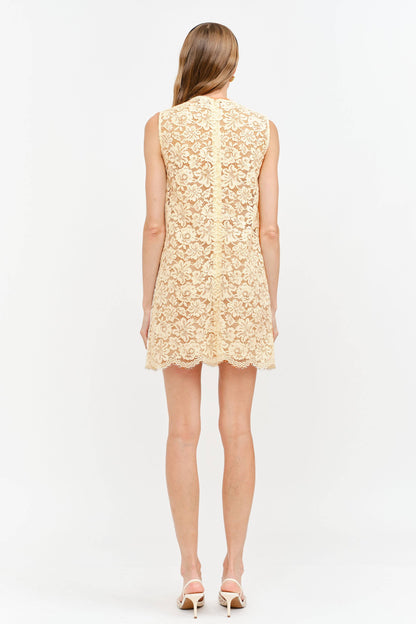 Olivia Lace Embellished Shift Dress: Butter Yellow