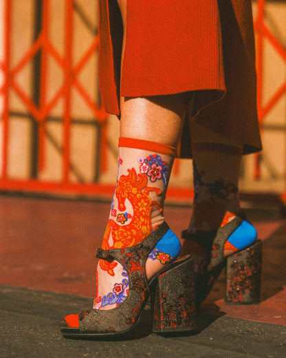 Year of the Horse Sheer Crew Sock: Size I: Fits US W5.5-9.5