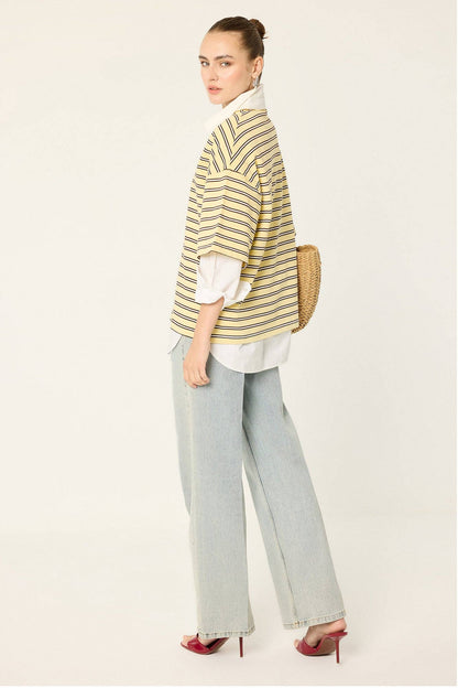 Charlie: Oversized Striped Polo T-Shirt: Yellow