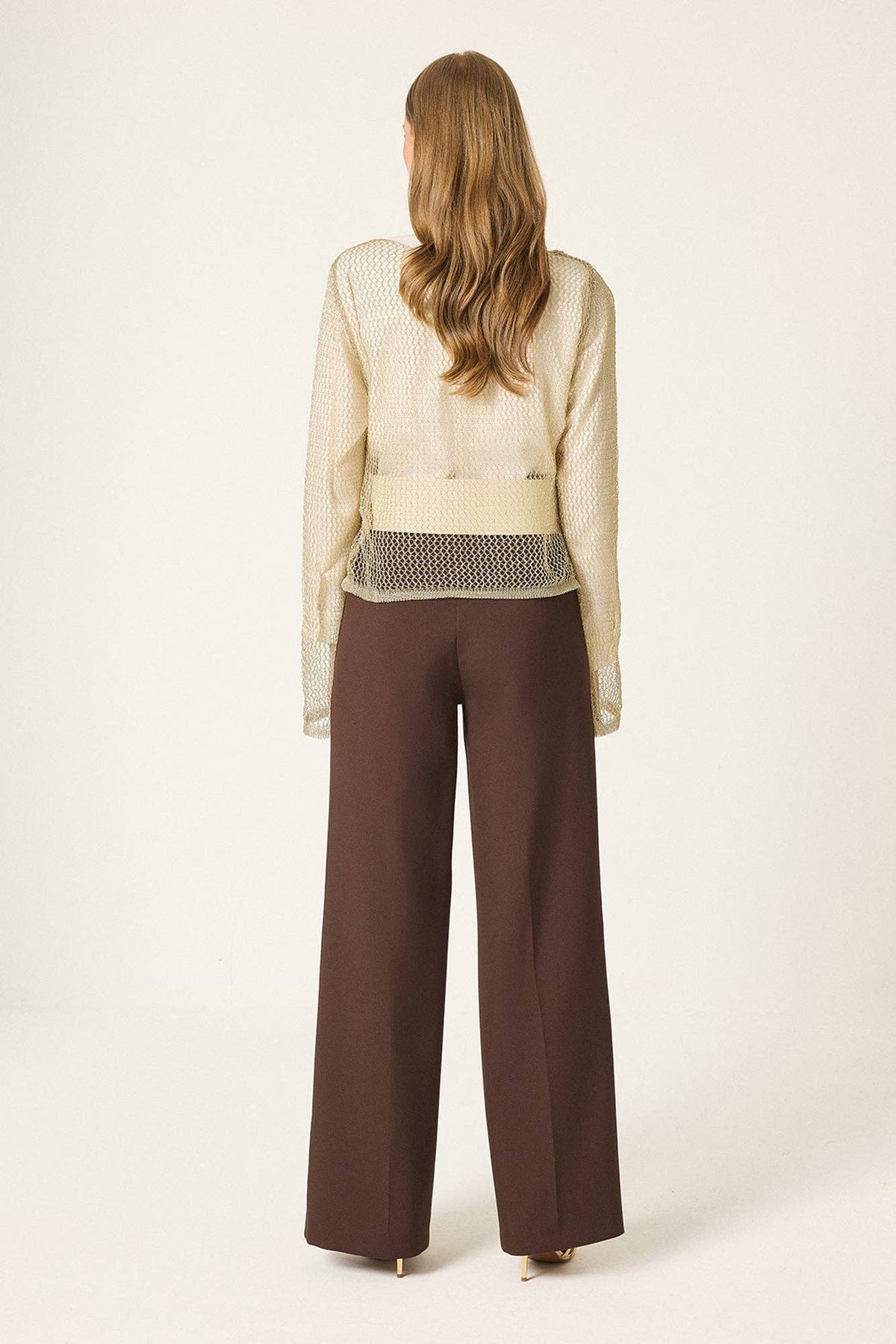 Openwork Knit Layered Blouse - Gold ONE SIZE