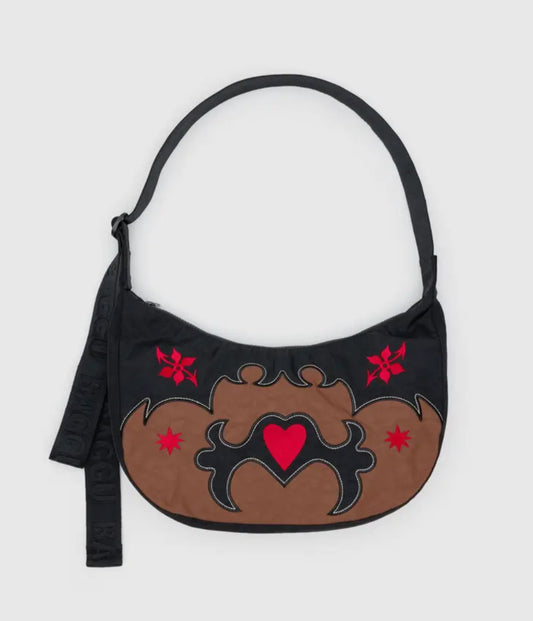 BAGGU Medium Nylon Crescent Bag - Western Appliqué