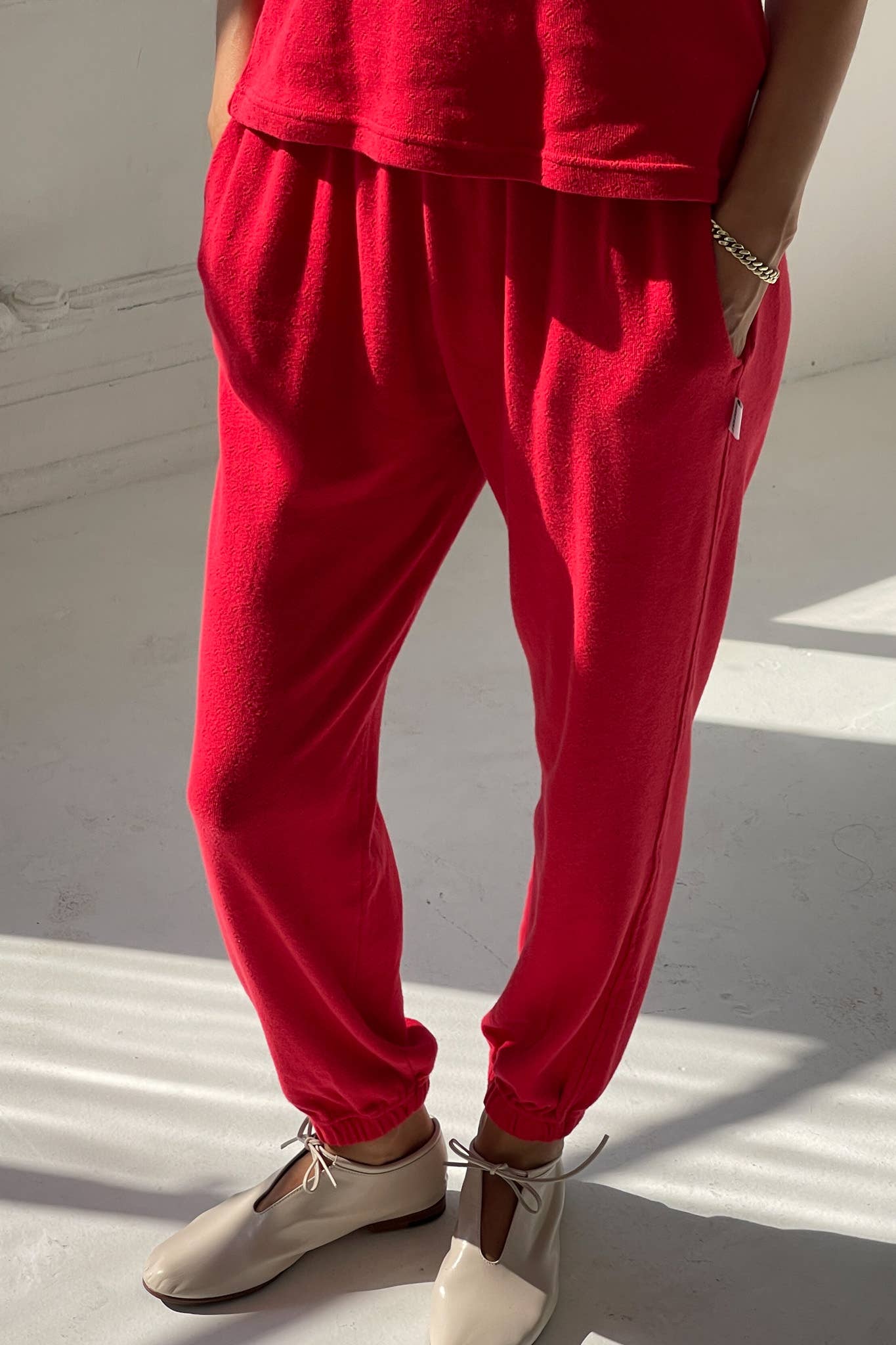 Pointelle Serene Jogger: RED APPLE