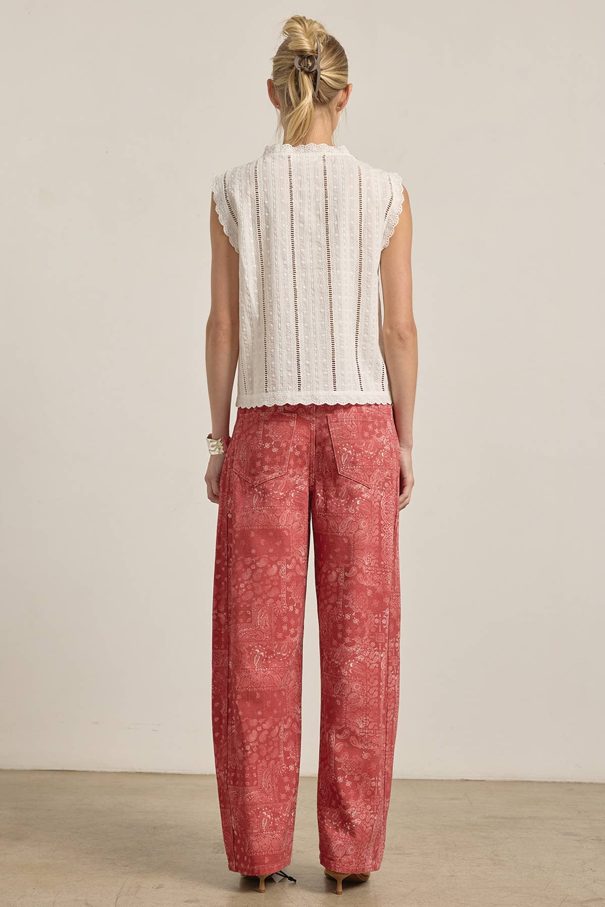 Washed Bandana Print Wide Leg Pants: BANDANA RED