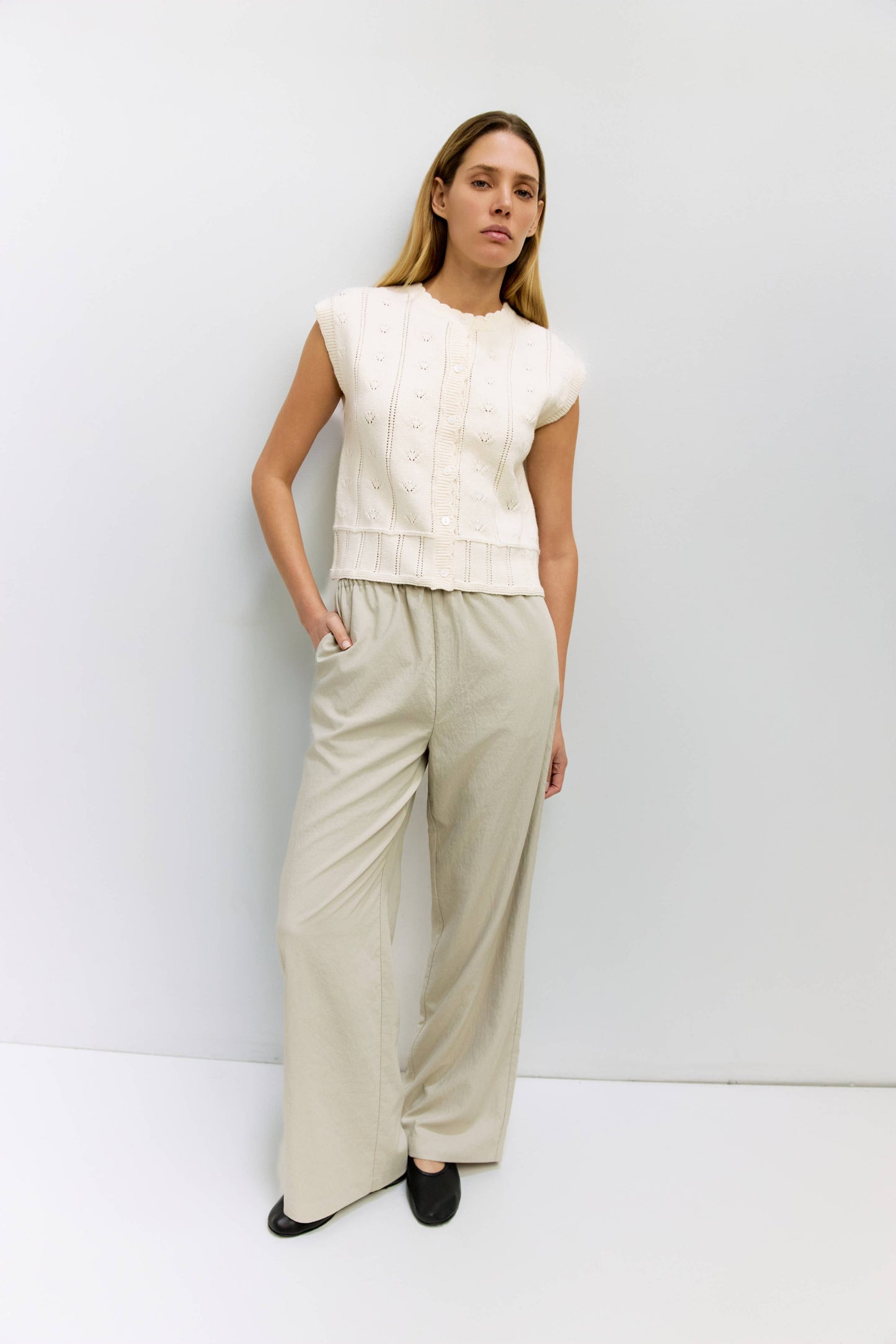 The Linda Vest | Pointelle Sweater Vest: IVORY