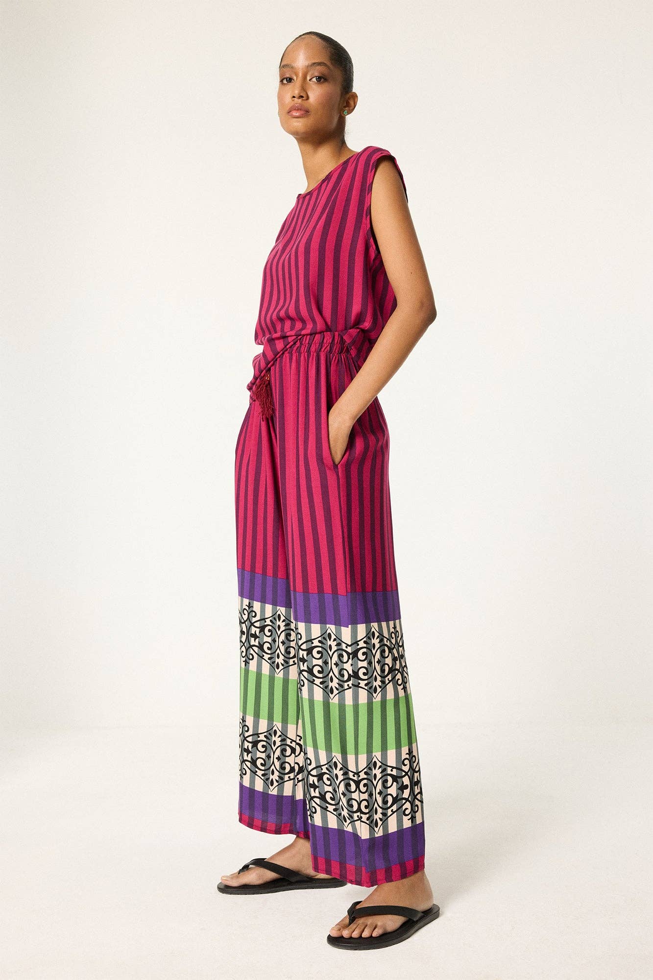 Striped 3-Piece Kimono Set – Fuchsia