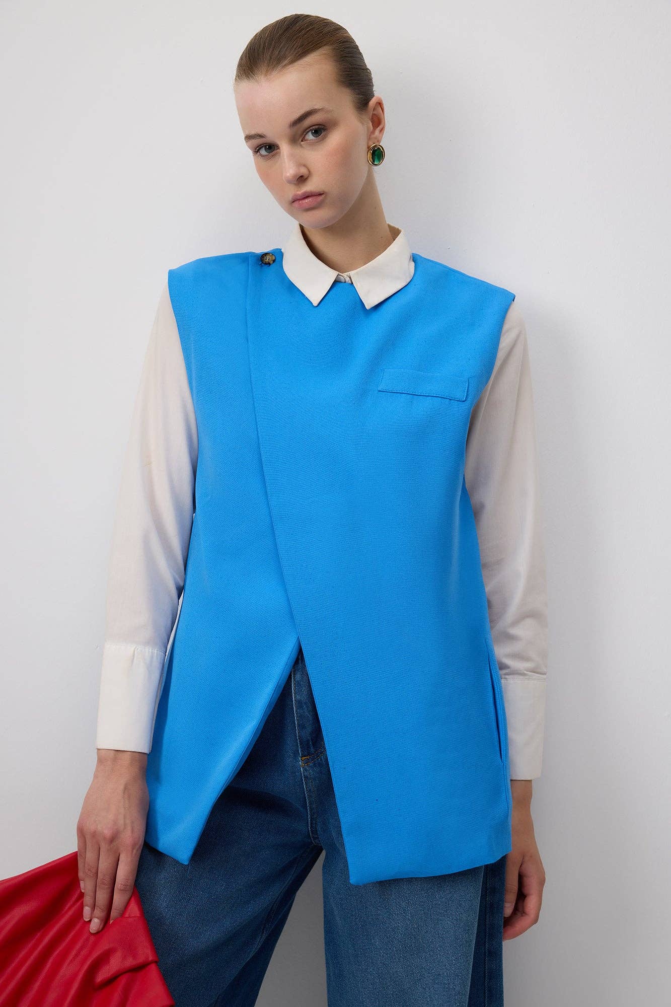 Tailored Linen Blend Vest – Structured Sleeveless Blazer Top: Blue
