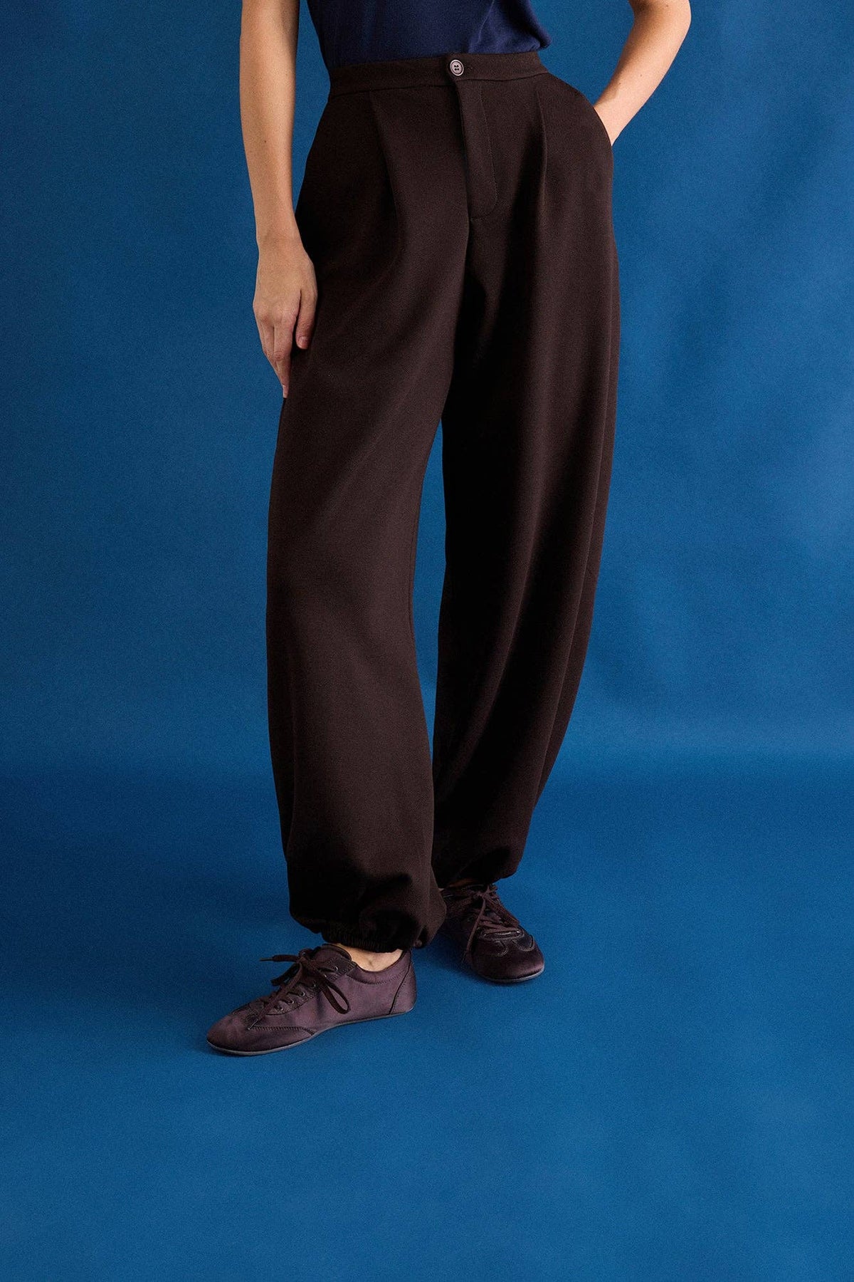 Front-Pleated Relaxed Harem Pants: Acı Kahve / S