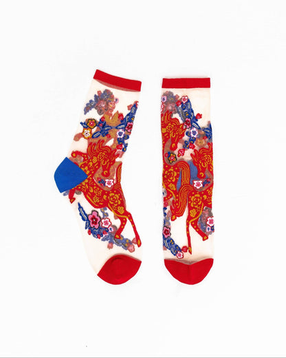 Year of the Horse Sheer Crew Sock: Size I: Fits US W5.5-9.5