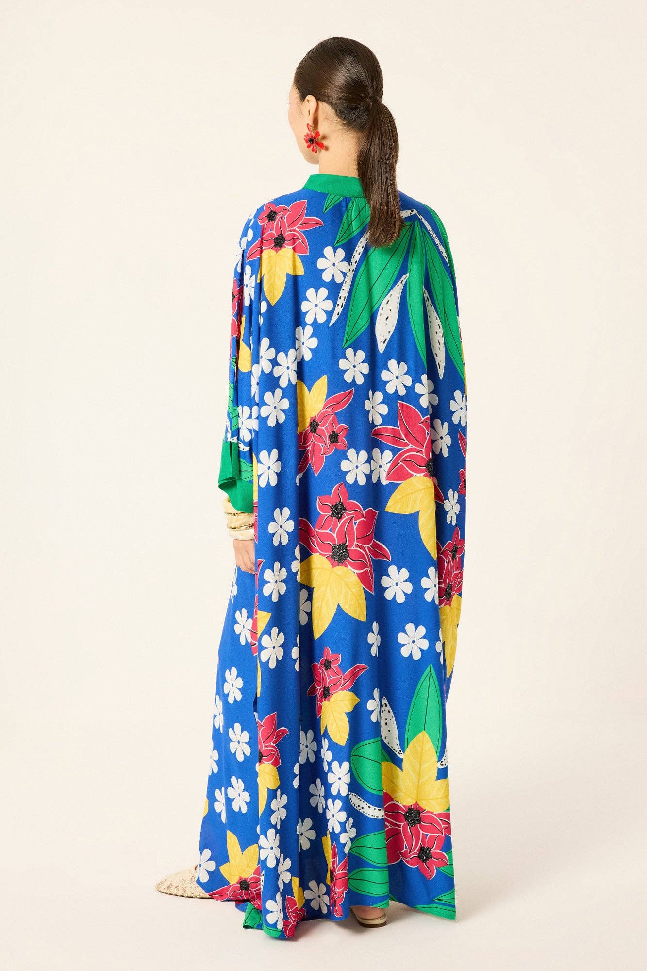 Lola - Tropical Floral Print Viscose Maxi Dress: Navy Blue / One Size