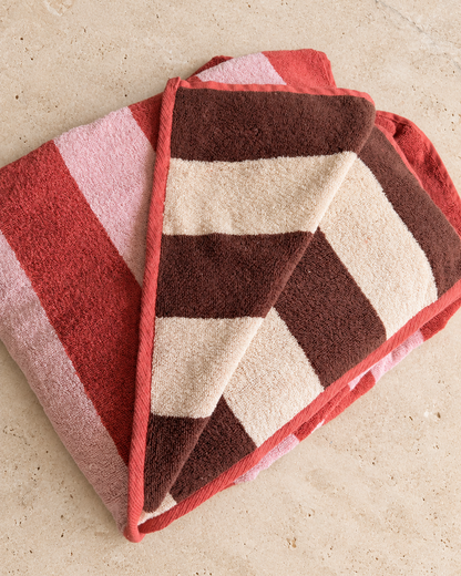 Riviera Reversible Oversized Bath Sheet: Red/Pink
