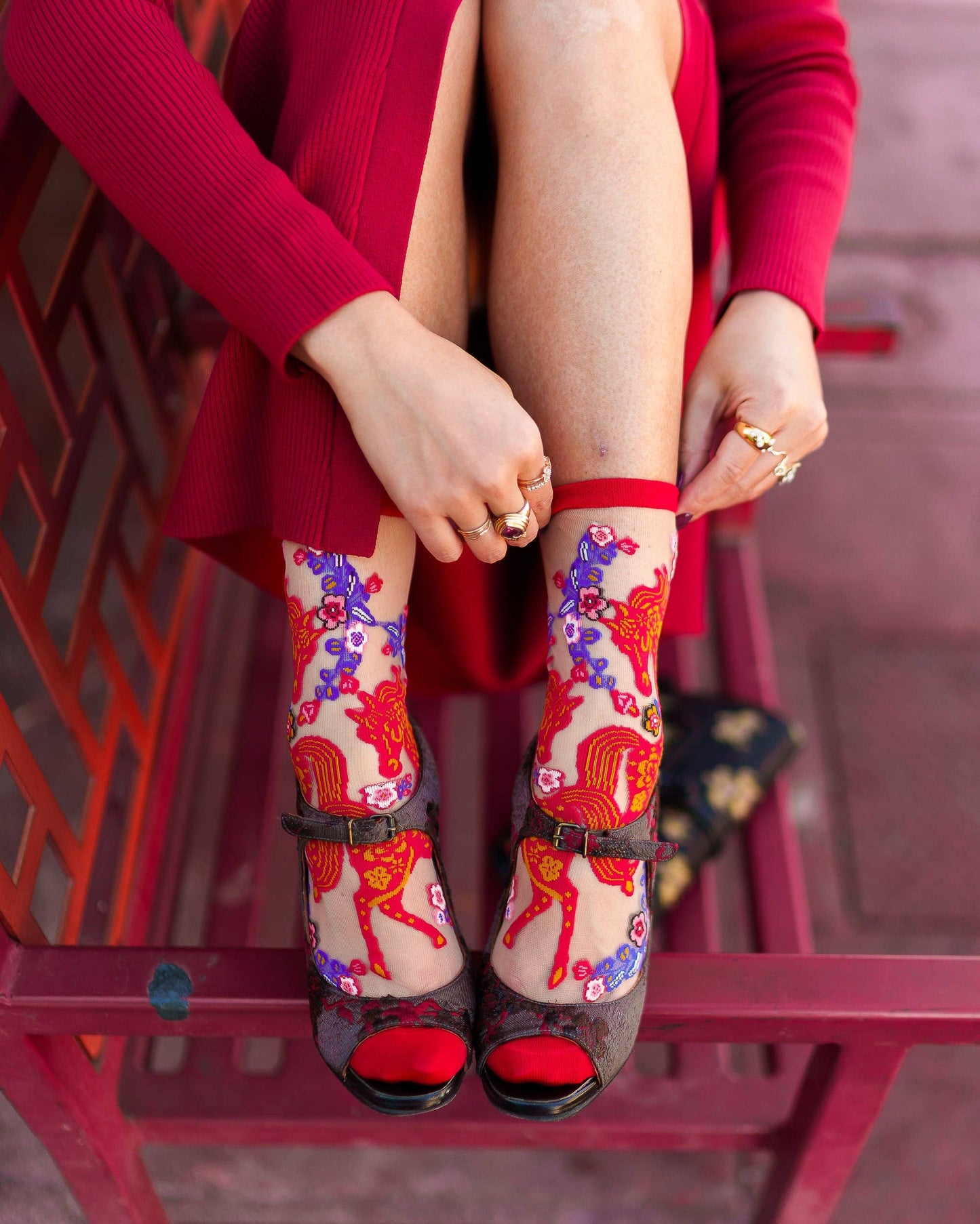 Year of the Horse Sheer Crew Sock: Size I: Fits US W5.5-9.5