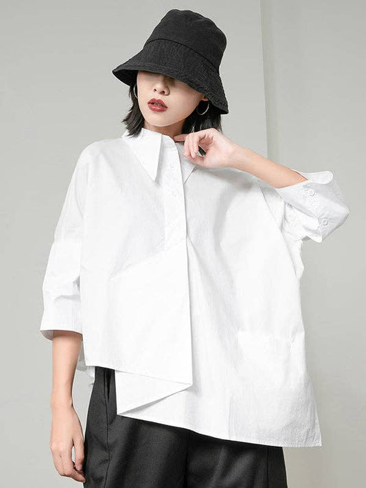 Irregularity Lapel Blouse - White