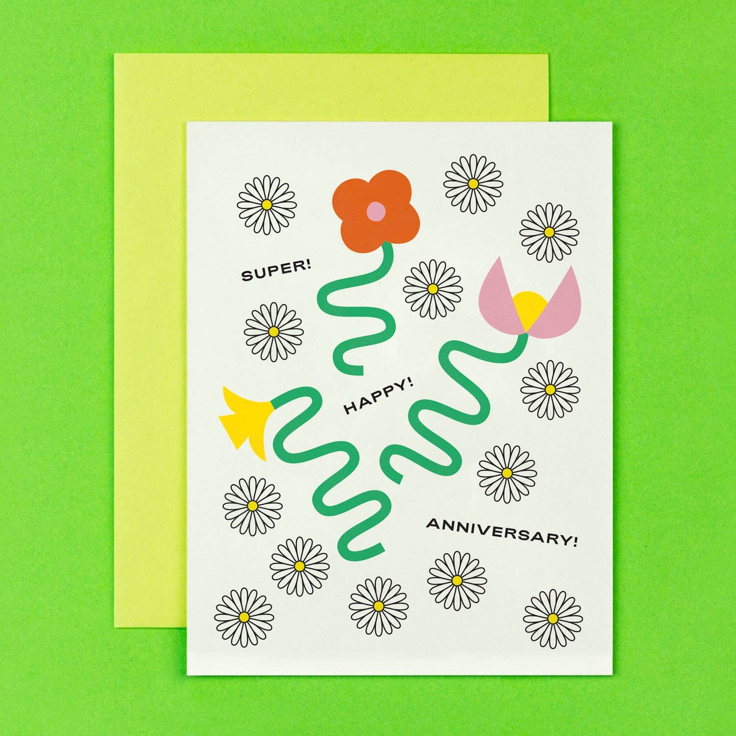 Super! Happy! Anniversary! Squiggle Flowers Anniversary Card